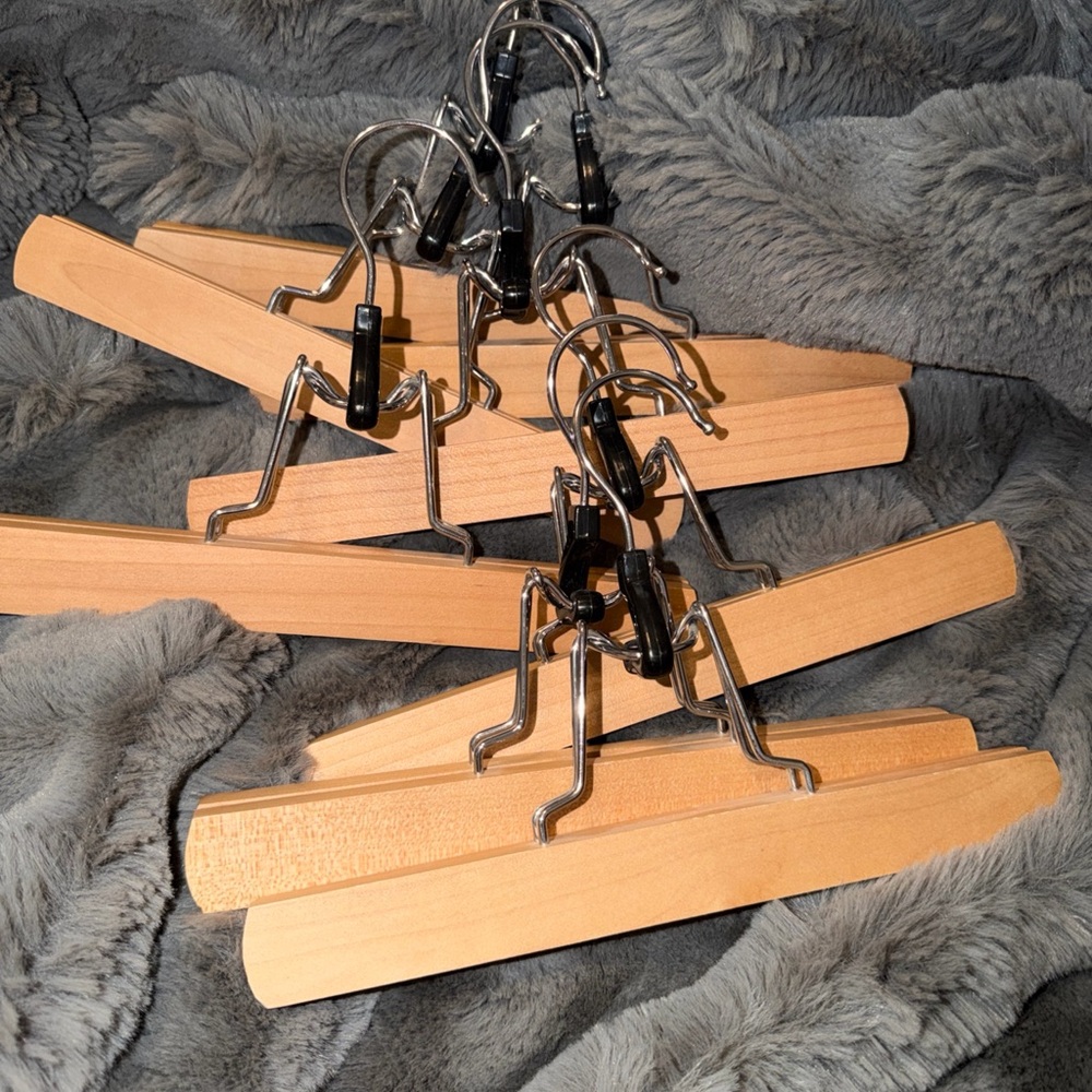 8 Pack Natural Wooden Pants Hangers Clips Non Slip Skirt Hangers Trouser Clamp